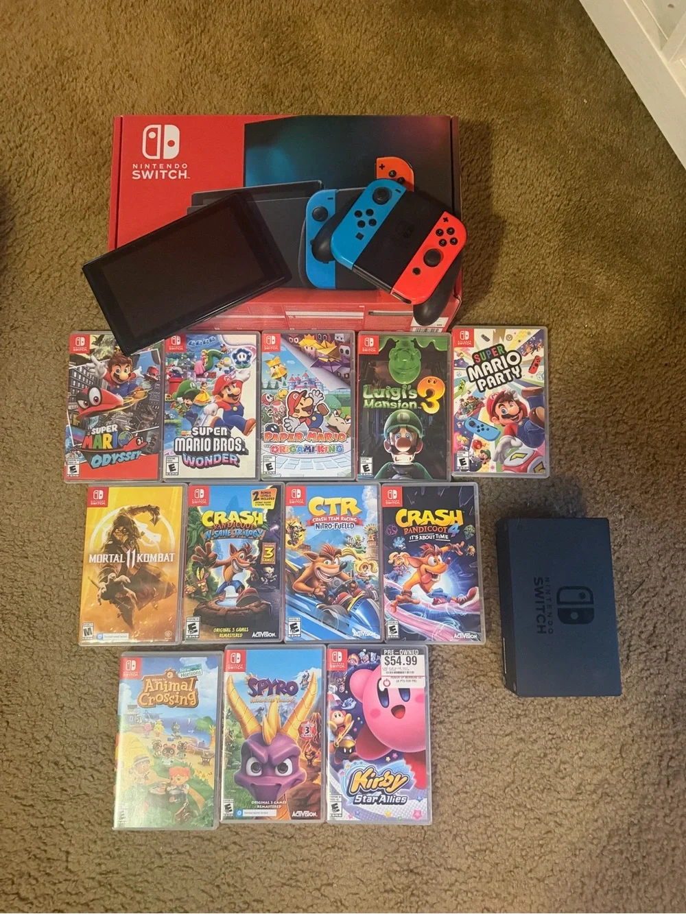 Nintendo Switch Console with Neon Blue and Neon Red Joy-Con and Game Bundle